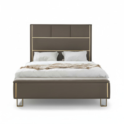 Taupe Podkładka do łóżka Podwójne łóżko Drewno Sypialnia Meble Hotel Podkładka 180x200