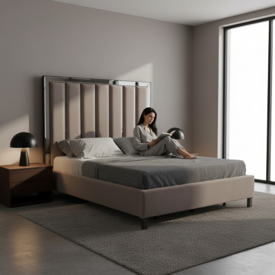 łóżka Design Łóżko Podkładka Sypialnia Hotel Design Podwójne łóżko Metal Taupe Nowość