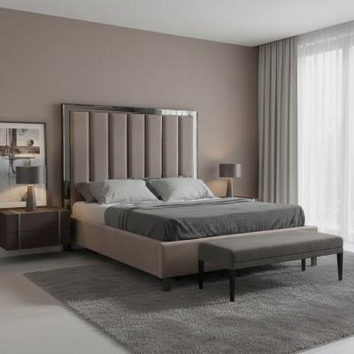 łóżka Design Łóżko Podkładka Sypialnia Hotel Design Podwójne łóżko Metal Taupe Nowość