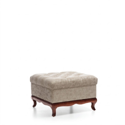 Stołek Designerski Podnóżek Chesterfield Włókienniczy Beżowy Podkładka Ławka Materiał