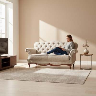 Sofa dwuosobowa Chesterfield Meble do salonu Włókienniczy Poduszka na siedzisko