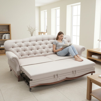 Sofa Chesterfield rozkładana sofa z funkcją łóżka trzyosobowa kanapa Włókienniczy
