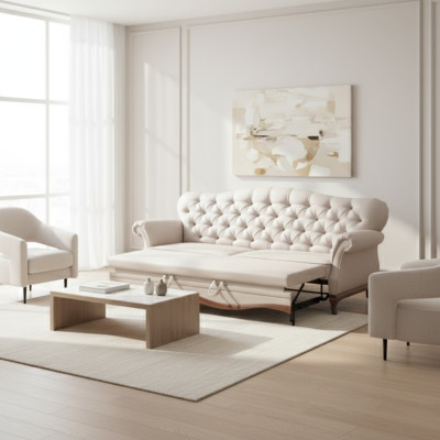 Sofa Chesterfield rozkładana sofa z funkcją łóżka trzyosobowa kanapa Włókienniczy