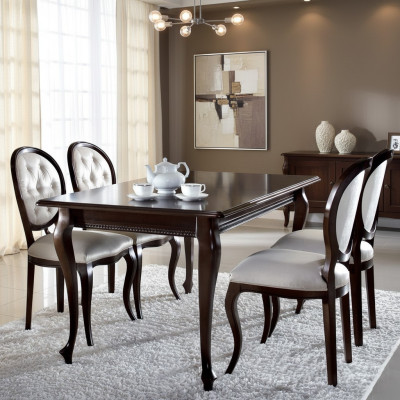 Ciemnobrązowe Drewno Stół obiadowy Classic Skóra Chesterfield Krzesła Designer 5szt. ustawić