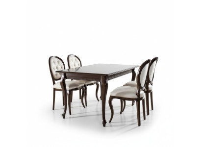 Ciemnobrązowe Drewno Stół obiadowy Classic Skóra Chesterfield Krzesła Designer 5szt. ustawić