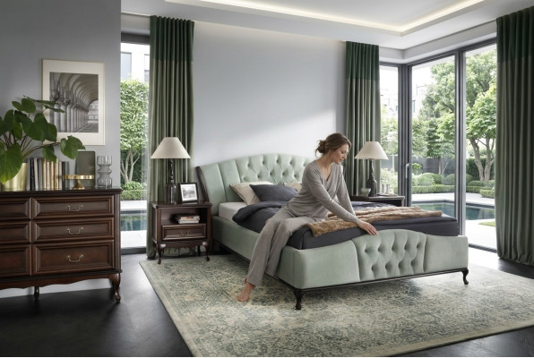 Łóżko Sypialnia Zestaw Chesterfield Łóżko luksusowe Meble 2x Stolik nocny 3-częściowy