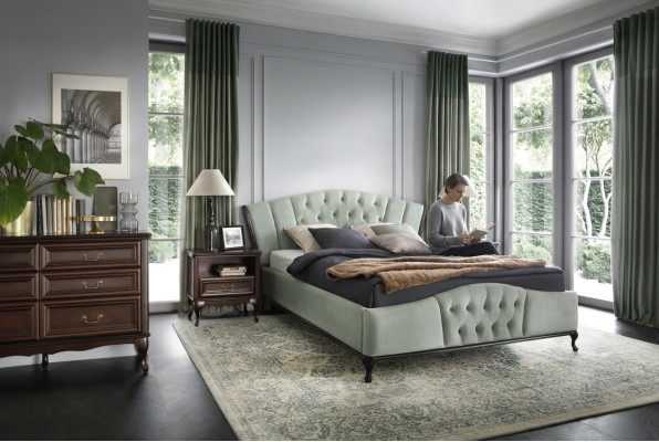 Green Chesterfield Łóżko z Drewno Sypialnia Meble łóżka Royal