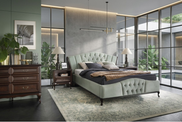 Green Chesterfield Łóżko z Drewno Sypialnia Meble łóżka Royal