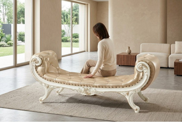Ławka Sypialnia Szezlong Stołek Ottoman Chesterfield Skóra Nowa