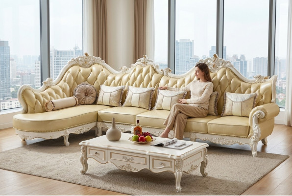 Klasyczna sofa Chesterfield Couch Podkładka Ustawić Narożnikowa kanapa Baroque Narożnik