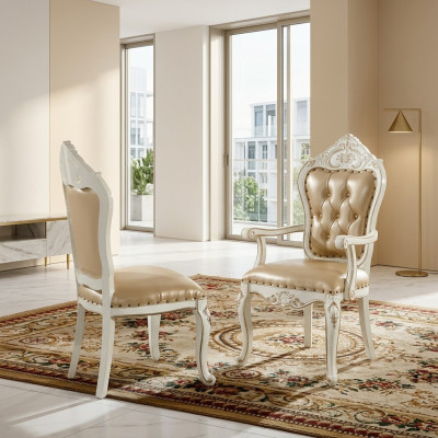 Klasyczny Chesterfield Krzesło jadalnia Fotel Beżowy Fotel Jednoosobowy w Stylu Barokowym