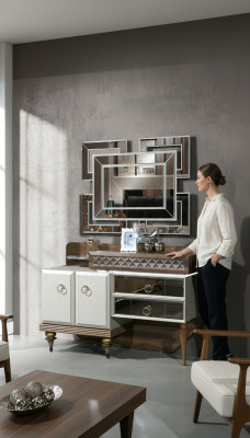 Meble Sypialnia Design Toaletka Lustro Drewno Kredens konsola