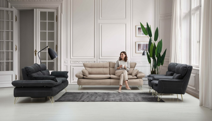 Zestaw sofowy 3+3+1+1 miejsce do siedzenia Ustawić Czarny Sofa Fotel Zestaw Sof 4szt