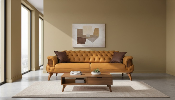 Sofa trzyosobowa Skóra Sofy Sofy Luksusowa kanapa Chesterfield Western USA Żółta