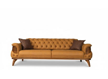 Sofa trzyosobowa Skóra Sofy Sofy Luksusowa kanapa Chesterfield Western USA Żółta