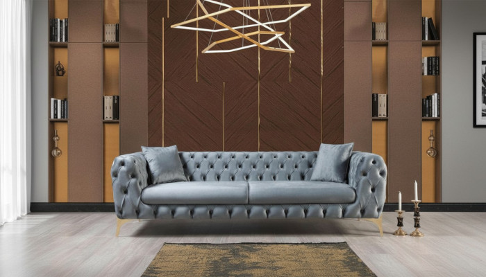 Sofa trzyosobowa luksusowa Chesterfield 3 miejsce do siedzenia Kanapy Szare Sofy Aksamit Nowa Kanapa