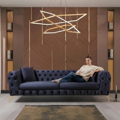 Sofa trzyosobowa luksusowa Chesterfield 3 miejsce do siedzenia Kanapy Sofy Niebieskie Aksamit Nowa Kanapa