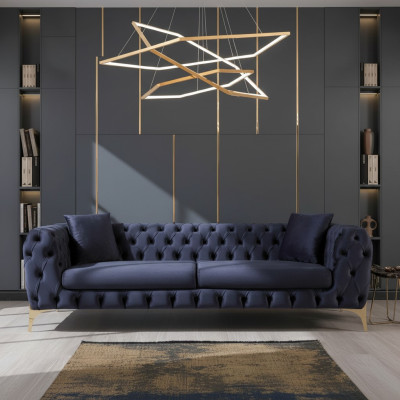 Sofa trzyosobowa luksusowa Chesterfield 3 miejsce do siedzenia Kanapy Sofy Niebieskie Aksamit Nowa Kanapa