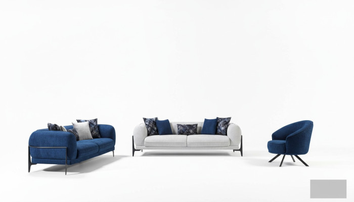 Luksusowy Zestaw sofowy 3+3+1 Siedziba Skóra Nowoczesna Sofa Fotel Niebieski Zestaw Sof 3szt Nowość