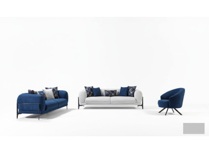 Luksusowy Zestaw sofowy 3+3+1 Siedziba Skóra Nowoczesna Sofa Fotel Niebieski Zestaw Sof 3szt Nowość