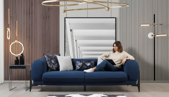 Luksusowa sofa trzyosobowa 3 miejsce do siedzenia Sofy Siedziba Design Nowoczesne Meble Kanapy Niebieskie Nowość