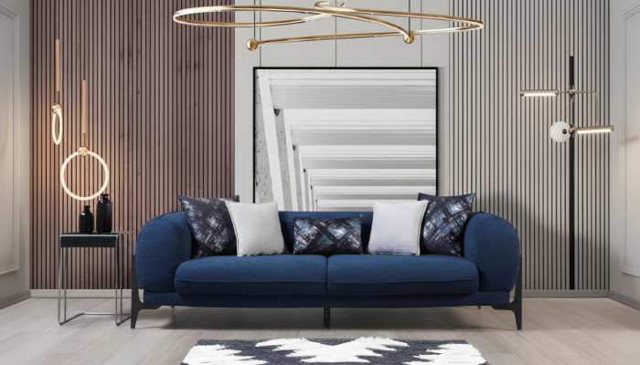 Luksusowa sofa trzyosobowa 3 miejsce do siedzenia Sofy Siedziba Design Nowoczesne Meble Kanapy Niebieskie Nowość
