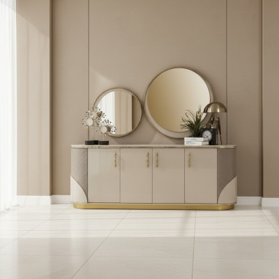 Kredens 2x Lustro Living Room Design Luxury Meble konsola Lowboard Beige