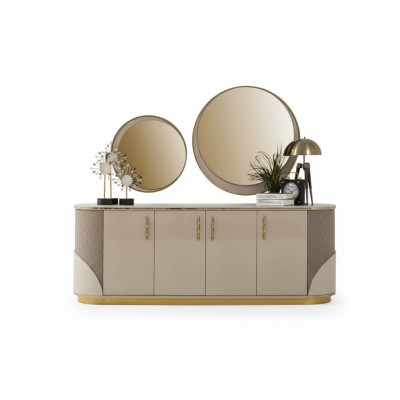 Kredens 2x Lustro Living Room Design Luxury Meble konsola Lowboard Beige