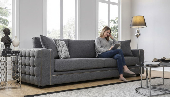 Luksusowa sofa do salonu 2 Siedziba dwuosobowa szara kanapa Kanapy Chesterfield Nowość