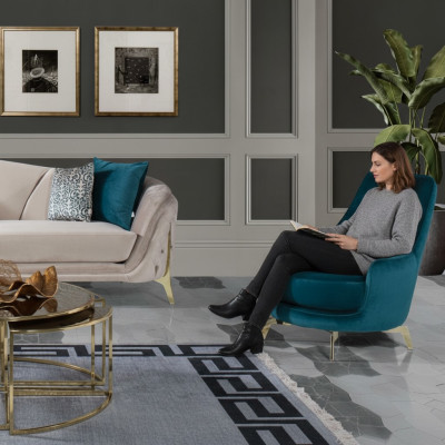 Okrągły Fotel Design Salon Podkładka Drewno Podkładka Nowoczesny Luksus Niebieski Nowość