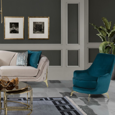Okrągły Fotel Design Salon Podkładka Drewno Podkładka Nowoczesny Luksus Niebieski Nowość