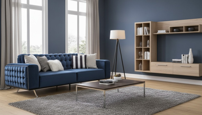 Klasyczna Sofa Trzyosobowa Chesterfield Meble Luksusowe Kanapy Niebieskie 3 Sofy Siedziba