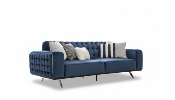 Klasyczna Sofa Trzyosobowa Chesterfield Meble Luksusowe Kanapy Niebieskie 3 Sofy Siedziba
