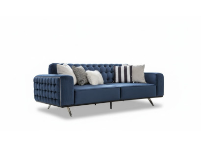 Klasyczna Sofa Trzyosobowa Chesterfield Meble Luksusowe Kanapy Niebieskie 3 Sofy Siedziba