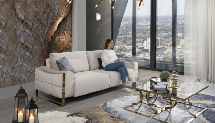 Klasyczna Sofa 3 Siedziba Design Salon Podkładka Drewno Podkładka Modern Luxury Biały