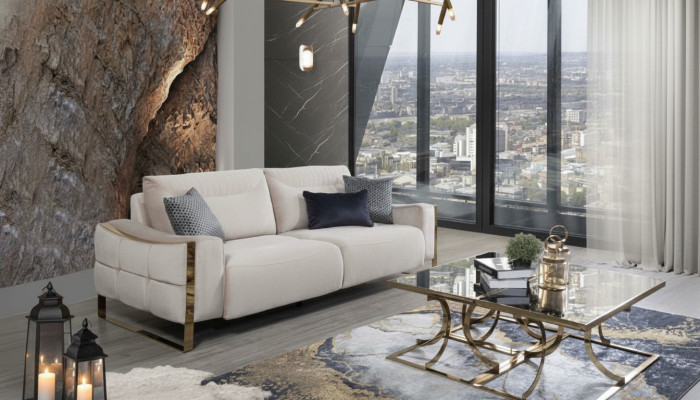 Klasyczna Sofa 3 Siedziba Design Salon Podkładka Drewno Podkładka Modern Luxury Biały