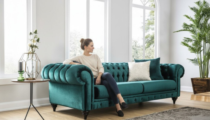 Klasyczna Sofa Trzyosobowa Chesterfield Meble Luksusowe Kanapy Zielone 3 Sofy Siedziba