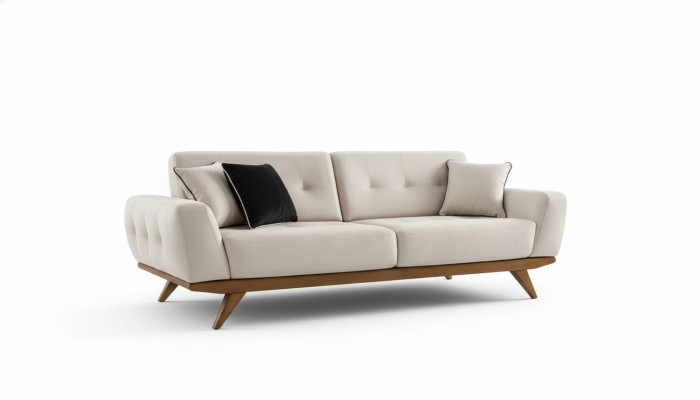Sofa Klasyczna 2 Siedziba Design Salon Podkładka Drewno Skóra Modern Luxury Beige