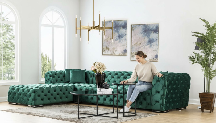 Narożnikowa kanapa Sofa w kształcie litery L Sofa Design Kanapy Podkładka Włókienniczy Nowość Narożnik Ustawić Zielony