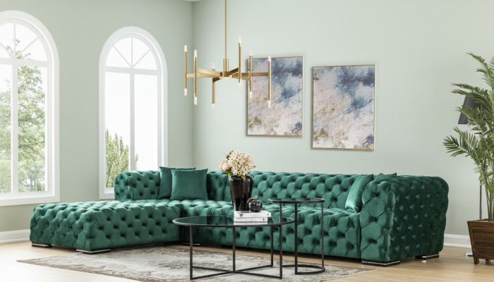 Narożnikowa kanapa Sofa w kształcie litery L Sofa Design Kanapy Podkładka Włókienniczy Nowość Narożnik Ustawić Zielony
