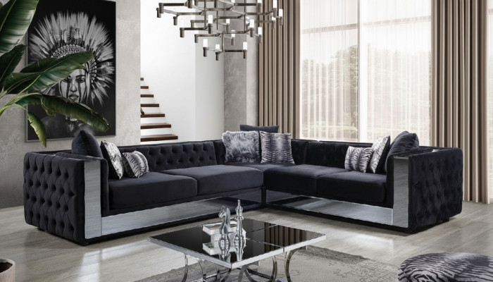 Sofa Tapicerowana Czarny Chesterfield Sofa Narożnikowa kanapa Ustawić Podkładkę Luksusowe Sofy Narożnik
