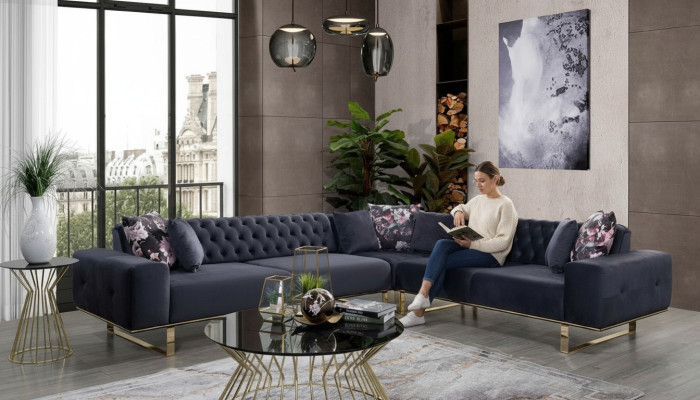 Narożnikowa kanapa Podkładka Meble Ustaw Chesterfield Zestaw narożny Sofa Materiał