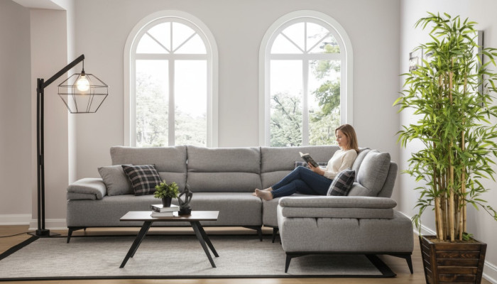 Narożnikowa kanapa Sofa w kształcie litery L Sofa Design Kanapy Podkładka Włókienniczy Nowość Narożnik Ustawić Szary
