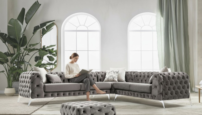 Sofa Tapicerowana Chesterfield Szara Sofa Narożnikowa kanapa Ustawić Podkładkę Luksusowe Sofy Narożnik Nowość