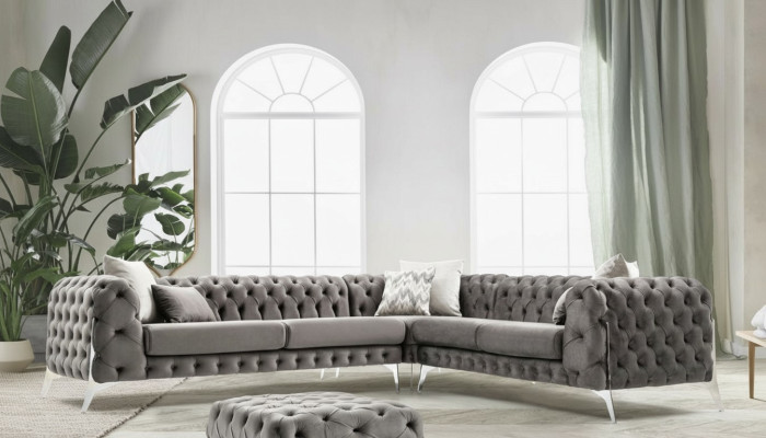 Sofa Tapicerowana Chesterfield Szara Sofa Narożnikowa kanapa Ustawić Podkładkę Luksusowe Sofy Narożnik Nowość