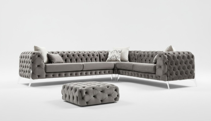 Sofa Tapicerowana Chesterfield Szara Sofa Narożnikowa kanapa Ustawić Podkładkę Luksusowe Sofy Narożnik Nowość