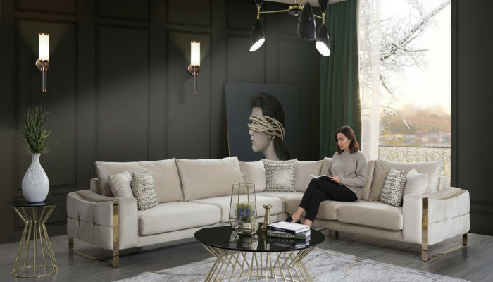 Narożnikowa kanapa Sofa w kształcie litery L Sofa Design Kanapy Podkładka Włókienniczy Narożnik Ustaw Beige
