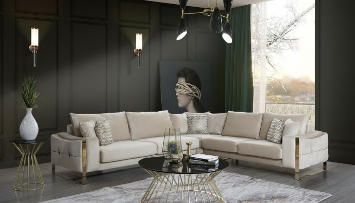 Narożnikowa kanapa Sofa w kształcie litery L Sofa Design Kanapy Podkładka Włókienniczy Narożnik Ustaw Beige