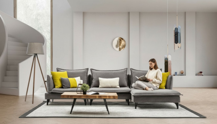 Szara Sofa Tapicerowana Chesterfield Sofa Narożnikowa kanapa Ustawić Podkładkę Luksusowe Sofy Narożnik