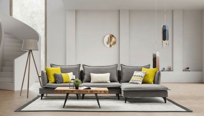 Szara Sofa Tapicerowana Chesterfield Sofa Narożnikowa kanapa Ustawić Podkładkę Luksusowe Sofy Narożnik